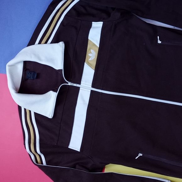Modern Adidas Y2K Brown & Yellow Track Zip-Up Sweater
